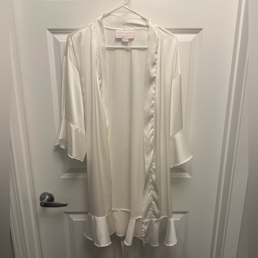 Birdy Grey White Satin Ruffle Robe - Picture 4 of 11